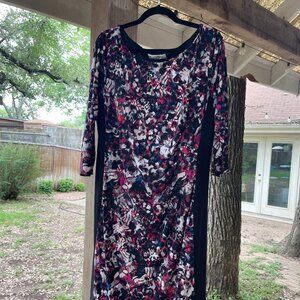 Black/multi three-quarter length sleeve dress, size L